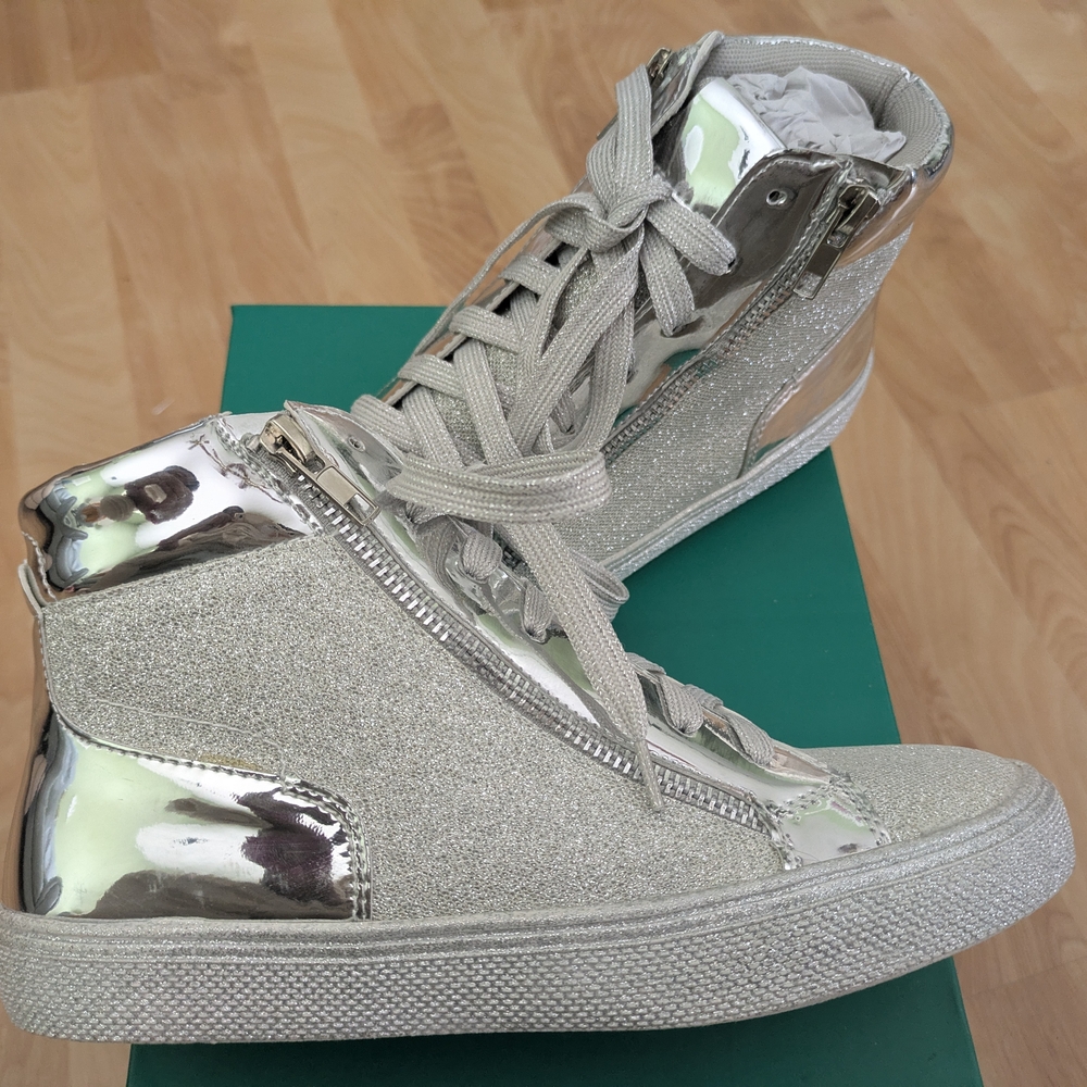 Lauren Lorraine Glittery Metallic Silver High Top Sneakers